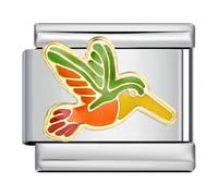 Mon & Sons Hummingbird Bird Animal Pet Lover Silver Italian 9mm Link Stainless Steel Bracelet Charm Compatible With 9mm Link