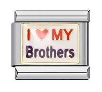 Mon & Sons I Love My Borthers Heart Silver Italian 9mm Link Stainless Steel Bracelet Charm Compatible With 9mm Link