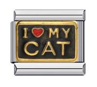 Mon & Sons I Love My Cat Kitten Charm Silver Italian 9mm Link Stainless Steel Bracelet Compatible With Modular 9mm Link