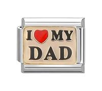 Mon & Sons I Love My Dad Heart Charm Silver Italian Link Stainless Steel Bracelet Charm Compatible With 9mm Bracelet