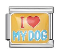 Mon & Sons I Love My Dog Love Heart Charm Silver Italian 9mm Link Stainless Steel Bracelet Compatible With Modular 9mm Link