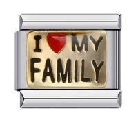 Mon & Sons I Love My Family Heart Charm Silver Italian 9mm Link Stainless Steel Bracelet Compatible With Modular 9mm Link