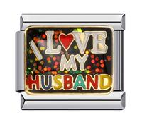 Mon & Sons I Love My Husband Wife Gift Heart Silver Italian 9mm Link Stainless Steel Bracelet Charm Compatible With 9mm Link