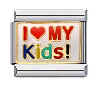 Mon & Sons I Love My Kids Heart Mum Gift Silver Italian 9mm Link Stainless Steel Bracelet Charm Compatible With 9mm Link