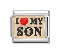 Mon & Sons I Love My Son Heart Charm Silver Italian Link Stainless Steel Bracelet Charm Compatible With 9mm Bracelet