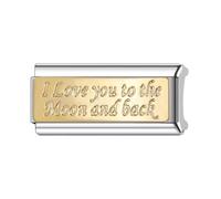 Mon & Sons I Love You To The Moon And Back Gold Superlink Long Double Size Width 9mm Stainless Steel Silver Italian Link Charm Compatible With 9mm Link Bracelet