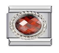 Mon & Sons January Red Garnet Birthday Birth Stone Month Charm Silver Italian Link Stainless Steel Bracelet Charm Compatible With 9mm Bracelet