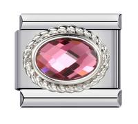 Mon & Sons July Ruby Pink Birthday Birth Stone Month Charm Silver Italian Link Stainless Steel Bracelet Charm Compatible With 9mm Bracelet