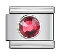 Mon & Sons July Ruby Red Round Crytal Month Birth Year Birthday Stone Anniversary Birthstone Crystal Silver Italian 9mm Link Stainless Steel Bracelet Charm Compatible With 9mm Link