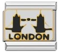 Mon & Sons London Bridge Tower I Love UK Great Britain England Silver Italian 9mm Link Stainless Steel Bracelet Charm Compatible With 9mm Link