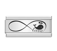 Mon & Sons Love Eterntiy Infintiy 8 Fish Whale Superlink Long Double Size Width 9mm Stainless Steel Italian Link Charm Compatible With 9mm Link Bracelet