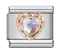 Mon & Sons Love Heart Topaz Gold Month Birth Year Birthday Stone Anniversary Birthstone Crystal Silver Italian 9mm Link Stainless Steel Bracelet Charm Compatible With 9mm Link