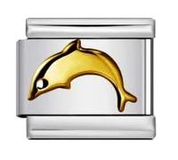 Mon & Sons Love You Heart Dolphin Mother Daughter Princess Crown Peace Cupid Birthday Silver Charm 9mm Italian Link Compatible With Modular Bracelet (Gold Dolphin Fish Sea Ocean)
