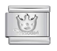 Mon & Sons Love You Heart Dolphin Mother Daughter Princess Crown Peace Cupid Birthday Silver Charm 9mm Italian Link Compatible With Modular Bracelet (Silver Princess Crown Mother Daughter)