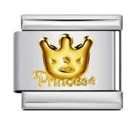 Mon & Sons Love You Heart Dolphin Mother Daughter Princess Crown Peace Cupid Birthday Silver Charm 9mm Italian Link Compatible With Modular Bracelet (Gold Princess Crown Mother Daughter)