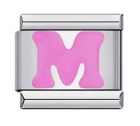 Mon & Sons M Pink Letter Initial Name Alphabet Personalised Charm Silver 9mm Italian Link Link Charm Compatible With Bracelet