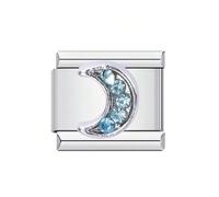 Mon & Sons Moon Crystal Blue Night Sky Charm Silver Italian Link Stainless Steel Bracelet Charm Compatible With 9mm Bracelet