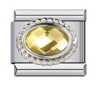 Mon & Sons November Citrine Birthday Birth Stone Month Charm Silver Italian Link Stainless Steel Bracelet Charm Compatible With 9mm Bracelet