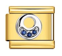 Mon & Sons O Crystal 18k Gold Letter Initial Name Tag Alphabet Personalised Birthday Silver Italian 9mm Link Stainless Steel Bracelet Charm Compatible With 9mm Link
