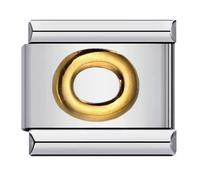 Mon & Sons O Yellow Gold Letter Initial Name Alphabet Personalised Charm Silver 9mm Italian Link Compatible With Modular Bracelet