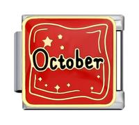 Mon & Sons October Starry Sky Star Month Birth Year Birthday Anniversary Silver 9mm Italian Link Charm Stainless Steel Compatible With 9mm Link Bracelet