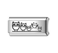 Mon & Sons Owl Family Mother Daughter Father Son Superlink Long Double Size Width 9mm Stainless Steel Silver Italian Link Charm Compatible With 9mm Link Bracelet