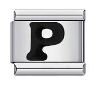 Mon & Sons P Black Letter Initial Name Alphabet Personalised Charm Silver 9mm Italian Link Charm Compatible With 9mm Link Charm Bracelet