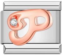 Mon & Sons P Rose Gold Crystal Letter Initial Name Alphabet Personalised Charm Silver 9mm Italian Link Compatible With Modular 9mm Bracelet