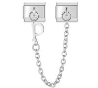 Mon & Sons P Safety Chain Letter Initial Name Alphabet Personalised Charm Silver 9mm Italian Link Compatible With Modular 9mm Bracelet