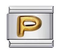 Mon & Sons P Yellow Gold Letter Initial Name Alphabet Personalised Charm Silver 9mm Italian Link Compatible With Modular Bracelet