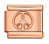 Mon & Sons Peace Sign Rose Gold Silver Italian 9mm Link Stainless Steel Bracelet Charm Compatible With 9mm Link