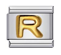 Mon & Sons R Yellow Gold Letter Initial Name Alphabet Personalised Charm Silver 9mm Italian Link Compatible With Modular Bracelet