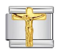 Mon & Sons Rabbit Panda Cow Pony Deer Dog Jesus Faith Evil Eye Darts Birthday Daughter Charm Silver 9mm Italian Link Compatible With Modular 9mm Bracelet (Jesus Faith Cross Crucifix Gold)