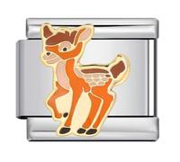 Mon & Sons Rabbit Panda Cow Pony Deer Dog Jesus Faith Evil Eye Darts Birthday Daughter Charm Silver 9mm Italian Link Compatible With Modular 9mm Bracelet (Deer Bambi Fawn Animal)