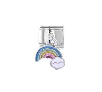 Mon & Sons Rainbow Cloud Weather Dangle Charm Silver 9mm Italian Link Compatible With Modular Bracelet