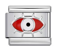 Mon & Sons Red Evil Eye Hamsa Fatima Lucky Protection Charm Silver Italian 9mm Link Stainless Steel Bracelet Compatible With Modular 9mm Link