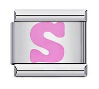 Mon & Sons S Pink Letter Initial Name Alphabet Personalised Charm Silver 9mm Italian Link Link Charm Compatible With Bracelet