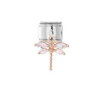 Mon & Sons Sea Turtle Dog Dragonfly Butterfly Crown Bee Engagement Daughter Charm Silver Italian Link Stainless Steel Bracelet Charm Compatible With 9mm Bracelet (Gold Dragonfly Crystal Dangle)