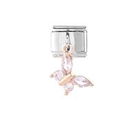 Mon & Sons Sea Turtle Dog Dragonfly Butterfly Crown Bee Engagement Daughter Charm Silver Italian Link Stainless Steel Bracelet Charm Compatible With 9mm Bracelet (Crystal Gold Butterfly)