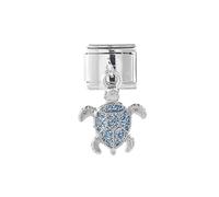 Mon & Sons Sea Turtle Dog Dragonfly Butterfly Crown Bee Engagement Daughter Charm Silver Italian Link Stainless Steel Bracelet Charm Compatible With 9mm Bracelet (Sea Turtle Crystal Dangle)