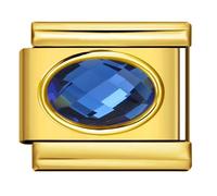 Mon & Sons September Sapphire 18K Gold Month Birth Year Birthday Stone Anniversary Birthstone Crystal Silver Italian 9mm Link Stainless Steel Bracelet Charm Compatible With 9mm Link