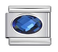 Mon & Sons September Sapphire Blue Smooth Oval Month Birth Year Birthday Stone Anniversary Birthstone Crystal Silver Italian 9mm Link Stainless Steel Bracelet Charm Compatible With 9mm Link