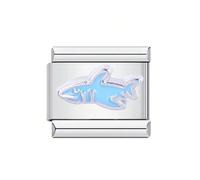 Mon & Sons Shark Fish Jaws Pet Animal Charm Silver Italian Link Stainless Steel Bracelet Charm Compatible With 9mm Bracelet