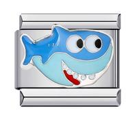 Mon & Sons Shark Fish Sea Ocean Animal Silver Italian 9mm Link Stainless Steel Bracelet Charm Compatible With 9mm Link