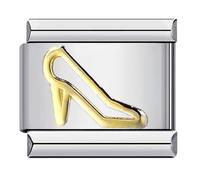 Mon & Sons Smiley Face Cross Mum Love You Star Ying Yang Shoe Charm Silver Italian Link Stainless Steel Bracelet Charm Compatible With 9mm Bracelet (Gold Shoe Heel Stiletto)