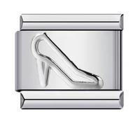 Mon & Sons Smiley Face Cross Mum Love You Star Ying Yang Shoe Charm Silver Italian Link Stainless Steel Bracelet Charm Compatible With 9mm Bracelet (Silver Shoe Heel Stiletto)