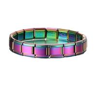 Mon & Sons Starter Bracelet Purple Green Gold Black Blue Personalized Bangle 9mm Link Stainless Steel Italian Charm Compatible With Nomination (Purple Green)