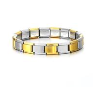 Mon & Sons Starter Bracelet Purple Green Gold Black Blue Personalized Bangle 9mm Link Stainless Steel Italian Charm Compatible With Nomination (Gold Silver Alternating)
