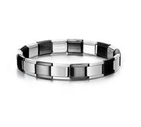 Mon & Sons Starter Bracelet Purple Green Gold Black Blue Personalized Bangle 9mm Link Stainless Steel Italian Charm Compatible With Nomination (Black Silver Alternating)