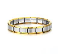 Mon & Sons Starter Bracelet Purple Green Rose Gold Black Blue Silver Birthday Personalized Bangle 9mm Link Stainless Steel Italian Charm Compatible With Nomination (Gold Silver Two Tone)